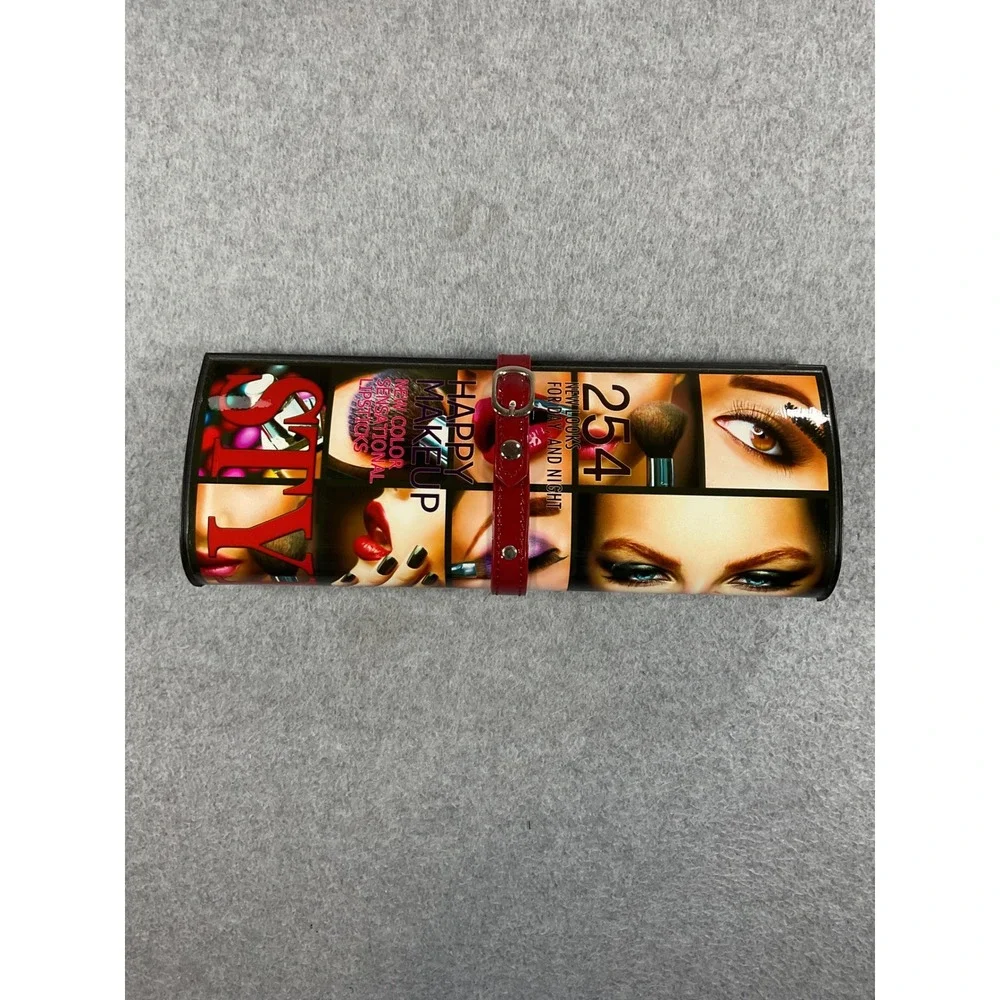 Makeup Graphic Print Glossy Clutch Bag Red Buckle Strap Stylish Cosmetic Case